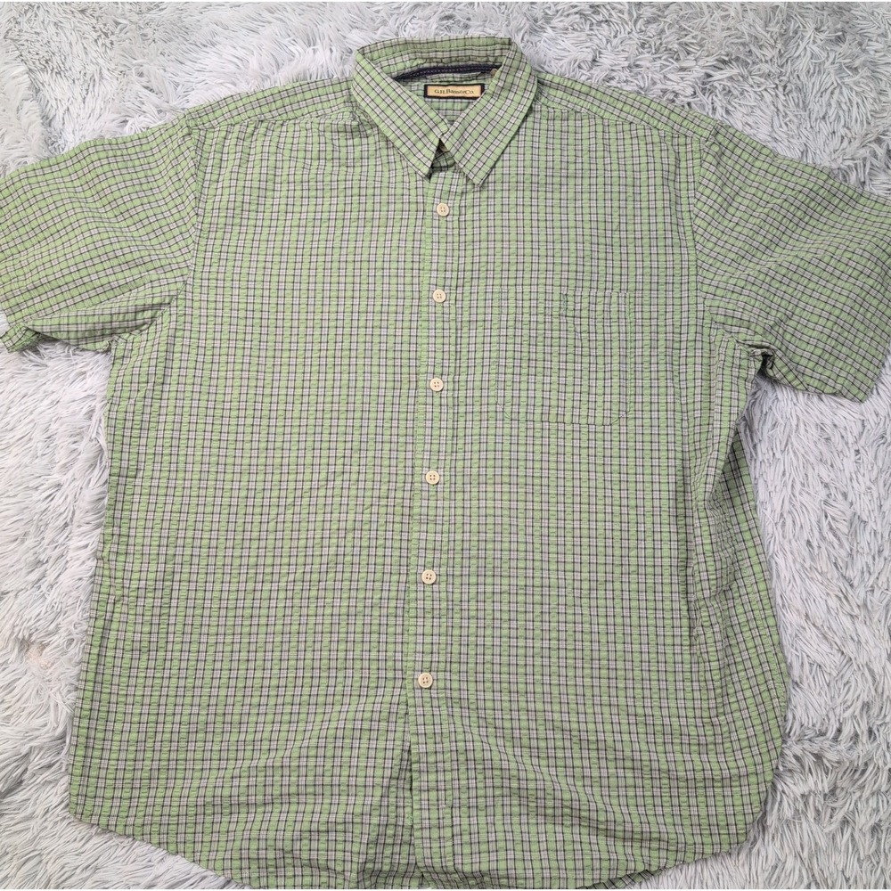 G.H. Bass Co. Shirt Mens L Green Button Up Check Casual Comfort Lightweight